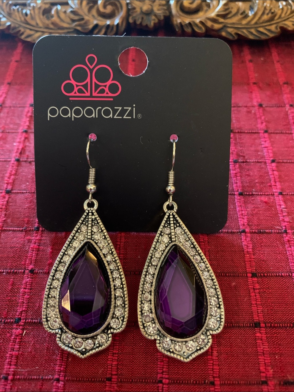 paparazzi Deep Purple Teardrop Crystal Dangle Earrings